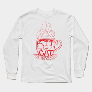 Kitty Cat - Tea Lover Lettering Art - Visual Pun - Mug - Orange Line Art Long Sleeve T-Shirt